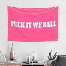 " It We Ball" Pink Rectangular Tapestry – Fun Wall Decor For Girls; Indoor/Outdoor Home Accessory Suitable For "Man Caves," Bedrooms, And College Dorms; A Great Pink Bedroom Decor Item. - Multicolor - View 4