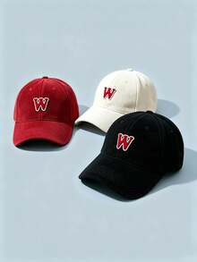 1pc Letter W Embroidered Corduroy Baseball Cap, Adjustable Soft Dad Hat, Unisex Casual Sun Hat For Outdoor Daily Travel - Multiple Styles - View 4