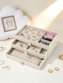 1pc, Luxury Acrylic Multi-Layer Jewelry Storage Box, Dust-Proof Transparent Lid With Velvet Compartments, Home Vanity Organizer For Earrings, Rings, Necklaces - Multicolor - View 7
