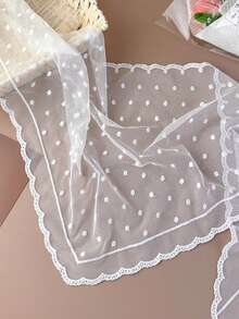 1pc Solid Color Floral Lace Mesh Embroidered Shawl Headscarf Triangle Scarf - S55884-white - View 6