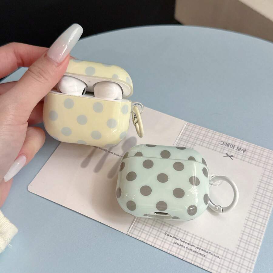 Korean Minimalist Dual-Color Polka Dot With Ring Earphone Case Compatible With AirPods Case 2/3/4/Pro/Pro2/Pro3, Shockproof Earphone Case, Gift, Fashion Accessory, Combining Aesthetics And Practicality