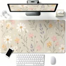 1pc Minimalist Non-Slip Oval Mouse Pad, Beige Background With Pink And White Daisy And Lavender Floral Pattern, Suitable For Office Desk, Computer, Desk, Dorm, Home Office And Desktop Decor Accessory - A - View 8