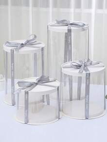 1 Set White Transparent Round Gift Storage Box, Packaging Box, (Includes 1 Random Ribbon), Birthday Party, Wedding, Bouquet, Collection Decoration, Christmas, Mother's Day, Thanksgiving, Men's 18th Birthday Gift - Round White Lid White Base - View 5