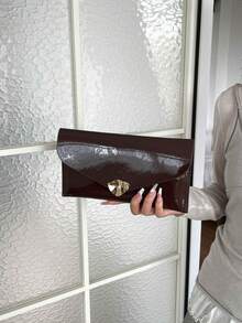 Korean Style Premium Vintage Small Square Bag Women's New Niche Design Patent Leather Clutch Evening Bag - Coffee - View 8