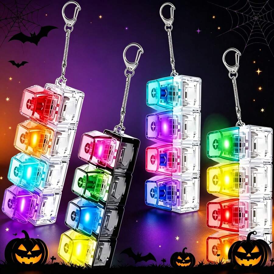 1 buah Mainan Pereda Stres Keyboard Dewasa, Mainan Fidget Sensorik, Pereda Kecemasan, Gantungan Kunci Pereda Stres Keyboard, Mainan Pereda Stres Tombol Keyboard dengan Lampu LED, Gantungan Kunci Pereda Stres Tombol Transparan Portabel 4 Tombol