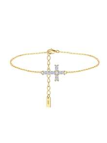 MOUSHEENIA Shiny Rectangular Cut Moissanite Cross Pendant Bracelet, 925 Sterling Silver Adjustable Delicate Horizontal Cross Chain Religious Jewelry For Women - Cross - View 11