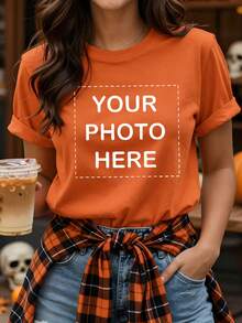 Personalized Women's T-Shirt, Customizable With Text And Photos, Suitable For Christmas Party And Holiday Gift Casual Summer Wear, Birthday Custom Printed T-Shirt - Burnt Orange - View 1