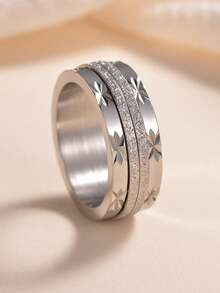 1pc Women's Silver Stainless Steel Waterproof Anti-Fading Hypoallergenic Matte Rotating Design Personalized Ring Suitable For Daily Wear, Gatherings And Parties - Multicolor - View 3