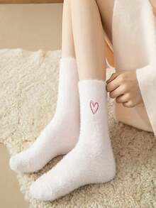 1/3/5 Pairs Per Pack, Thickened Warm, Cute Solid Color, Heart And Bow Patterns Available, Suitable For Spring, Autumn, Winter Wear. Simple Solid Color Mid-Calf Socks, Ideal Gift For Women On Christmas, Valentine's Day And Mother's Day. - Multicolor - View 3