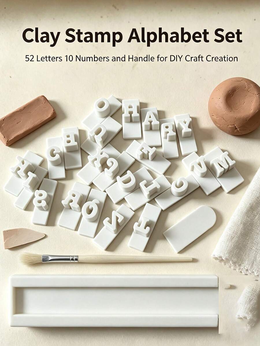 26pcs A-Z Clay Stamp Set, Includes 26 Uppercase Letters, 26 Lowercase Letters, 10 Numbers, Suitable For DIY Handicrafts, Clay Art Letter Creation, Scrapbooking, Greeting Card Making