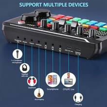F998 Live Streaming Sound Card Mixer With DJ Mixing Effects, Audio Interface Studio Equipment | Voice Changer Sound Effects | Compatible With PS4 Karaoke Live Streaming Game Recording - Podcast Mixer - View 7