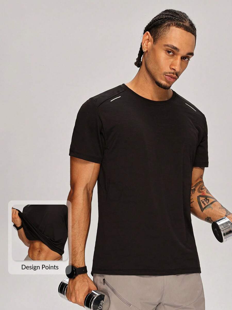 MASKERT Men's Athletic T-Shirt,Gym Strength Training Tee,Long Distance Running Top,Cycling Training Jersey,Streetball Top,Badminton T-Shirt,Hiking Tee - Black - View 1