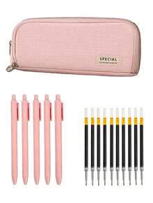16pcs Stationery Set, Includes Large Pencil Case, 5 Retractable Ballpoint Pens And 10 Refills, Multi-Compartment Pencil Case, Smooth Writing, Back To School Essential, Suitable For Students, Classroom, University And Office Supplies - Multiple Styles - View 8