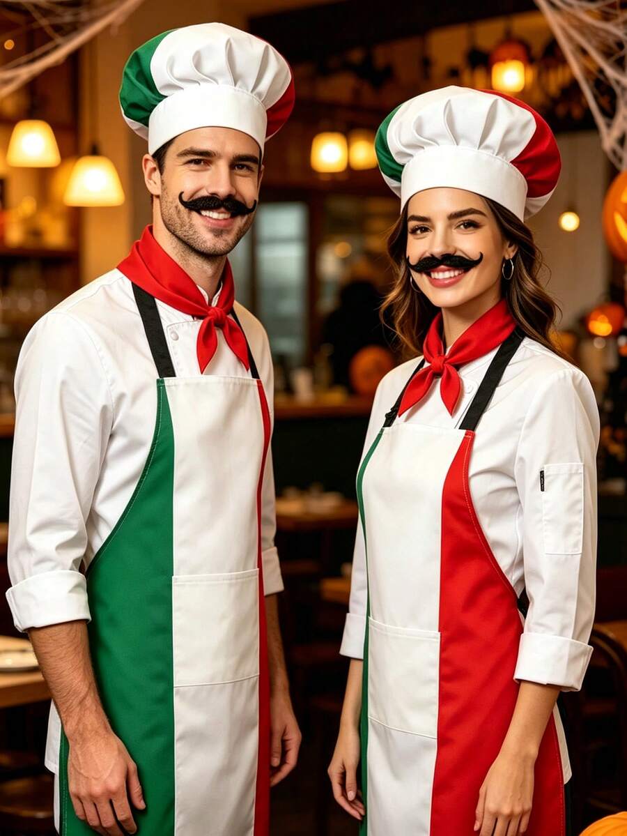 1 Pc Colorblock Chef Hat, Pocket Apron, Hat And Apron Set, Colorblock Chef Hat Suitable For Men And Women, All Season, Suitable For Theme Parties, Pizza Night, Kitchen Gifts And Halloween Parties, Chef Hats, Chef, Chef Hat, Halloween Costume - Multicolor - View 1