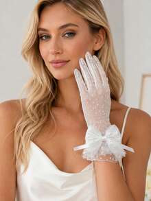 Pearl Chain Dot Gloves White