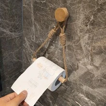 1/2pcs Rope Paper Towel Holder, Solid Wood Woven Towel Rack, Face Towel Storage Rack, No-Drill Creative Toilet Paper Holder, Elegant Practical Bathroom Toilet Paper Rack, Bathroom Accessories - Apricot - View 5