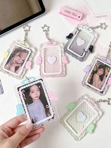 New Minimalist Design Girl Heart Transparent Angel Polka Dot 3-Inch Card Holder, Idol Photo Card Storage Pendant With Wavy Lace Bow, Fan Card Protective Sleeve Keychain, INS Style Angel Wings Acrylic Hard Card Holder, 3-Inch Small Card Film Card Sleeve, Student Pendant Cover - Multicolor - View 6