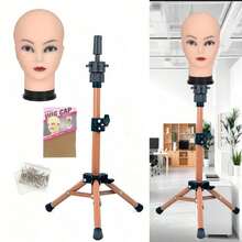 Adjustable Tripod Wig Stand C, Hairstyle Design & Wig Making Training Head, Without T-Shaped Large Pins Wig Cap, Clips And Accessories, Wig Accessories - View 1