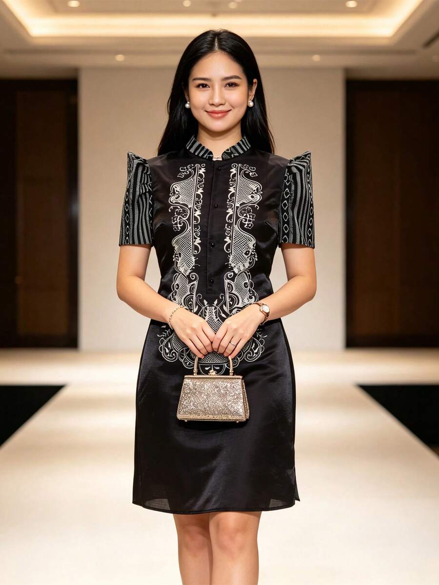Modern Filipino Style Elegant Dress, Butterfly Sleeve Filipino Style ...