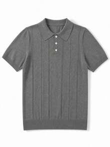 Lookun Men's Polo Shirt, Polo Collar, Short Sleeve, Knit, Loose Fit, Straight Cut, Business Casual, Spring/Summer - Grey - View 5