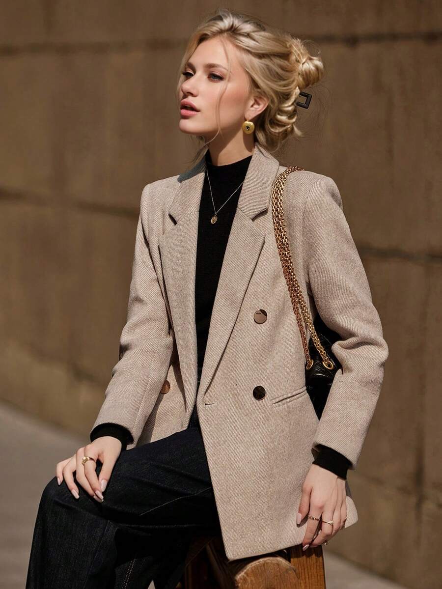 Thick Wool Blazer Jacket Women 2026 Autumn/Winter New Design Niche Elegant Wool Suit Top - Beige - View 1