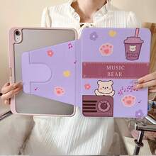 1件紫色可愛音樂熊奶茶爪花印花360°旋轉平板保護殼，相容iPad 10代10.9吋2022智能殼/Air 13(M3 2025)/Air 11(M3 2025)/11(A16 2025)，相容OPPO Pad，相容華為MatePad，相容Vivo Pad，相容榮耀Pad，相容小新Pad - 彩色 - 查看 3