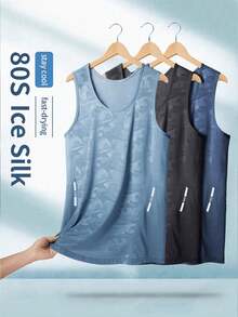 3pcs Men's Sleeveless Sports Tank Tops, Lightweight & Soft, Graphic Print Pattern, Suitable For Sports, Running, Training And Casual Wear Summer - Grey - View 1