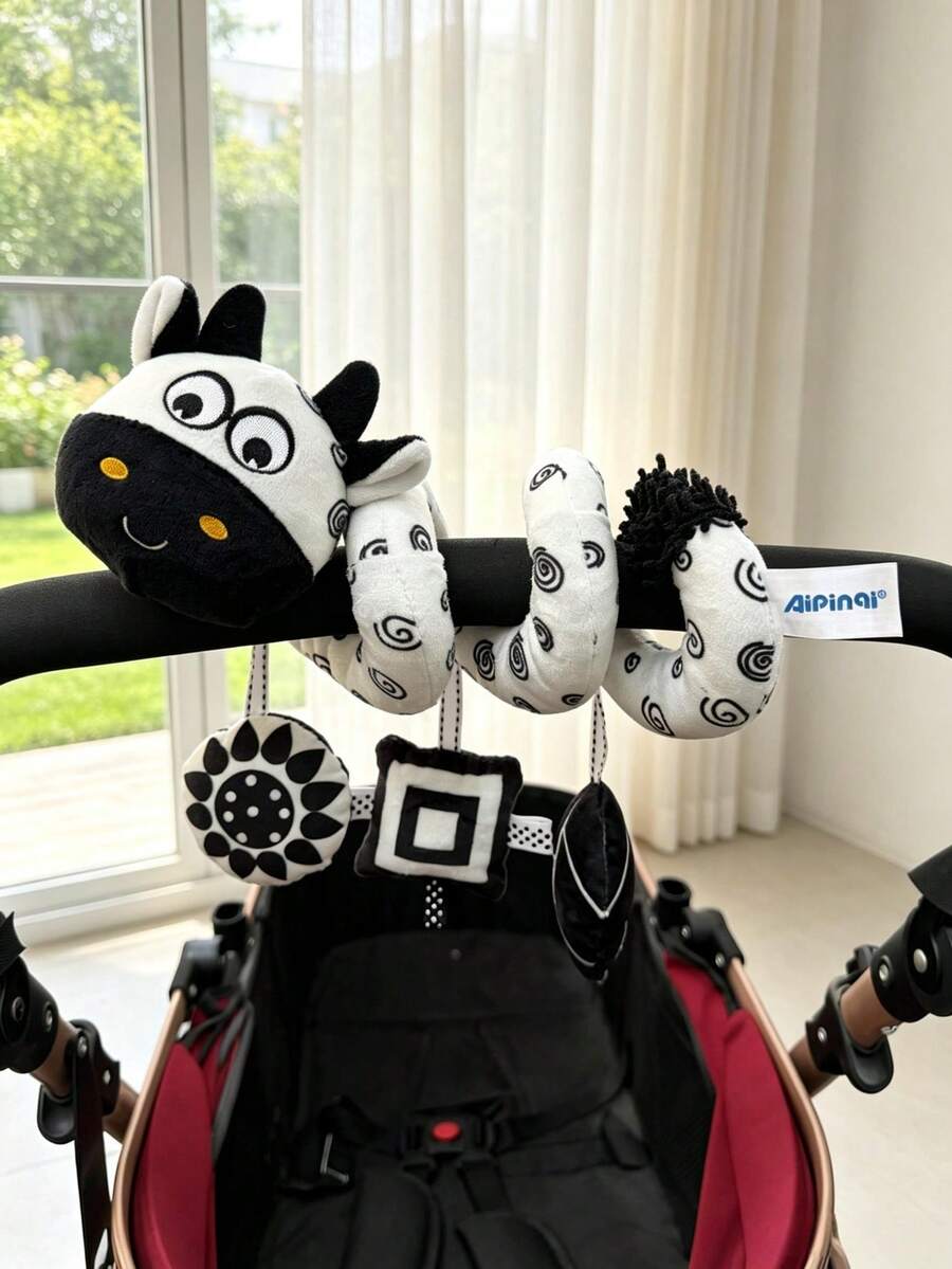 1pc Black & White Animal Cartoon Pendant, Unisex, With Bell And BB Sounder, Portable Sensory Enlightenment Pendant, Suitable As Newborn Gift - Multicolor - View 1