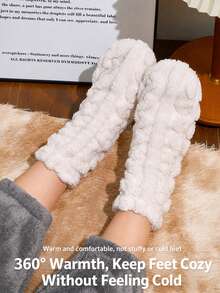 1/2/4 Pairs Thick Fluffy Mid Calf Sleep Socks For Women, Non‑Shed Soft Fuzzy Warm Cozy Home Bed Socks Cold Weather - White - View 5