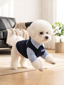 1件寵物襯衫，休閒舒適透氣，春夏風格貓狗衣服，適合泰迪貴賓犬及其他小型寵物 - 藏蓝色 - 查看 6