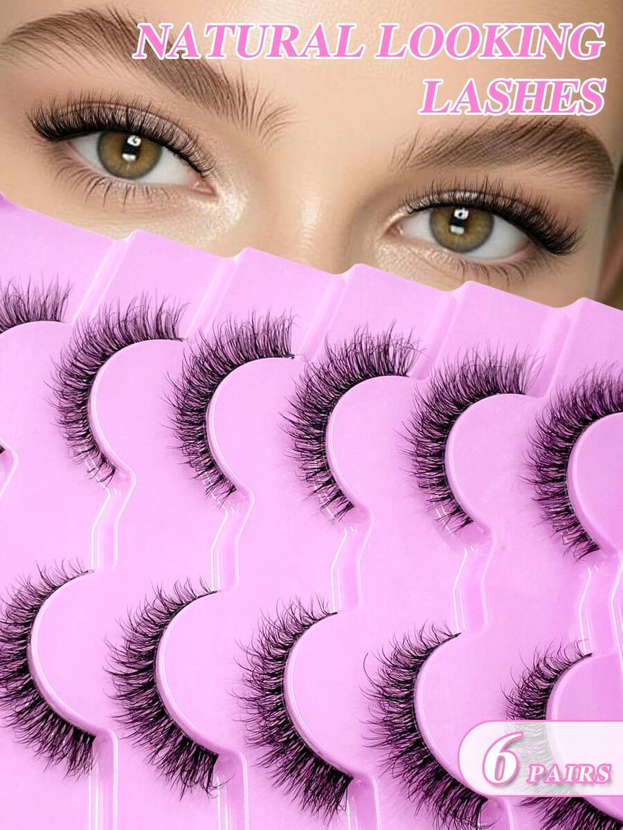 ENCHUW 6 Pairs False Eyelashes Wispy Lashes With Clear Band Natural Looking Wispy Cross Eyelash Fake Eyelashes For Party Lashes - Black - View 1