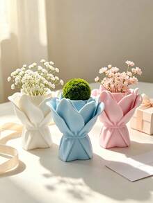 Creative Bouquet Shaped Vase, INS Style Artificial Flower & Dried Flower Holder, Personalized Desktop Decor Ornament, Living Room Bathroom Mini Floral Container, Gentle Girly Home Soft Furnishing Decoration - Multicolor - View 6