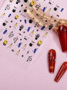 8Pcs 3D Halloween Mixed Design Nail Art Stickers,Skull Potion Bottle Snake Bat Pumpkin Happy Halloween Letter Nail Decals,DIY Manicure Decor For Halloween Party - Multicolor - View 6