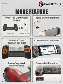 GameSir X5s 無線 Android iOS 手機遊戲控制器，兼容 2 PC 遊戲手柄，霍爾效應搖桿、可切換觸發模式、6 軸陀螺儀、Turbo 功能，絕區零版，面紗白與幻影黑 - ZZZ Edition - 查看 11
