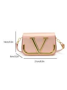 SHIMEINI Solid Color PU Square Bag, Metal Letter Hardware Decor, Fashionable Crossbody Bag, Stylish Women's Shoulder Bag - Pink - View 8