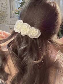 1pc Camellia Flower Decorative Hair Clips Elegant Ponytail Hairpin Women's Hair Accessories - Beige - View 1
