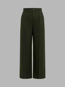 ANCHOSE Women's Summer Commute Elegant Army Green Slim Fit Tailored Straight Leg Blazer Pants - Green - View 2
