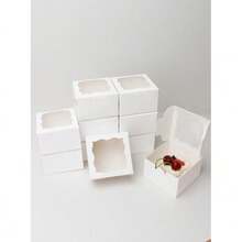 5pcs 4-Inch Basque Cheesecake Boxes For Wedding Season, Birthday White Cardboard Cupcake Boxes 15.2*15.2*7.7cm Paper Packaging Boxes For Daily Pastry, Ins Minimalist Muffin Boxes For Baking Packaging, Suitable For Cookies, Candies, Chocolates, Donuts, Halloween, Christmas Candy And Dessert Cake Boxes - Paper - View 5