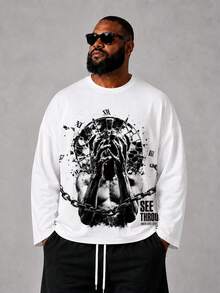 Plus Size Men's T-Shirt Vintage Chain Clock Palm Print Casual Top Streetwear Fashion - Multicolor - View 1