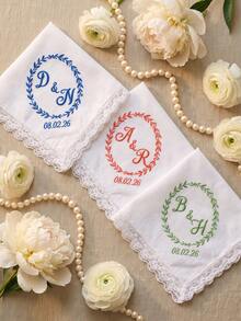 1pc Personalized Bride Wedding Handkerchief, Custom Text Hankerchief, Custom Keepsake Handkerchief For Wedding Bridal Party Gift - Multicolor - View 4