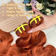BINF Ginger Orange 8‑30 Inch Body Wave Human Hair Bundles Double Weft Remy Human Hair Weft Bundles Smooth Wavy Hair Extensions Color 350 Sew‑In Weave For Women - S350 - View 4