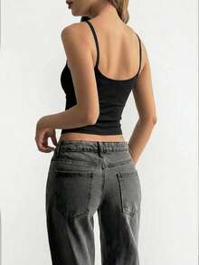 GLAMSKIN Women's Fashion Lingerie Style Top, Spring/Summer Striped Print Round Neck Slim Fit Casual Vacation Sexy Camisole Tank Top, Black - Black - View 6