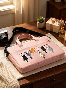 Spacious And Lightweight Laptop Bag With Cat Print Design, Detachable And Adjustable Shoulder Strap, Laptop Stand, Fits In Suitcase, Laptop Protective Case, Briefcase, Document Organizer, Portable Commuter Bag, Shoulder Bag, Suitable For Laptops And Tablets, Ideal For Daily Use, Travel, Commuting, Perfect Professional Gift For Holidays, Suitable For Home And Office, Back To School Gift, Teacher's Day, Travel, Vacation Gift - Multicolor - View 3