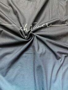 Plus Size Men's Ombre Color Slogan Print Fashionable Short Sleeve Crew Neck T-Shirt - Blue - View 7