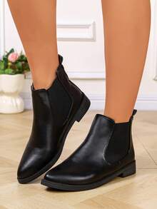 Women's Fashion Pointed Toe Plus Size Black Chelsea Boots Slip-On Comfortable Spring Autumn Ankle Boots And Short Boots - Black - View 5