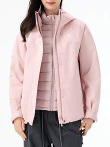 CAMEL CROWN Women's 3-In-1 Outdoor Jacket With Down Liner, Waterproof Winter Hiking Coat - Wood Color - View 2
