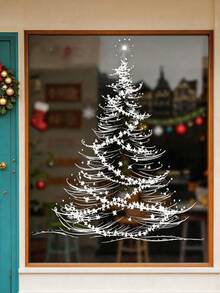 1pc Creative Christmas Atmosphere Decoration: Stars, White Christmas Tree Window Stickers, Home Display Window Wall Decorations, Stickers. - Multi-color - View 1