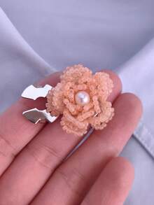 1pc/2pcs Elegant Handmade Beaded Flower Shirt Button Covers, Clip-On Button Covers, Fashion Crystal Cufflink Covers - Coral Pink - View 3