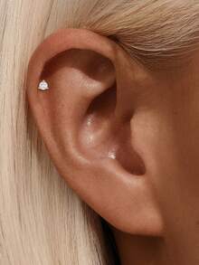 1pc 925 Sterling Silver Sparkling Zirconia Earrings Studs For Women 18K Gold Plated Small Cartilage Piercing Earring Hypoallergenic For Birthday Jewelry - Gold - View 6