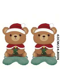 2pcs 24.80 Inch Christmas Theme Teddy Bear Foil Balloons With Stand Base, Standing Balloons For Indoor Party, Window Display, Holiday Atmosphere Decoration Props - Christmas Bear With Base - View 5